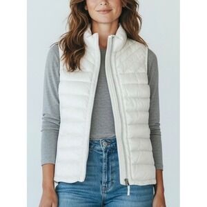 Gap Womens Puffer Vest Off White Quilted Full Zip Stretch Side Panels Small Used